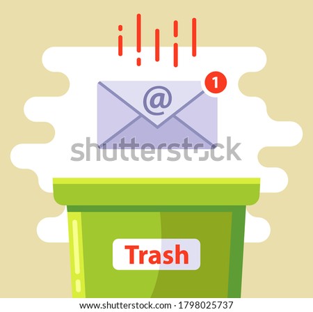 delete the email in the spam trash can. flat vector illustration.