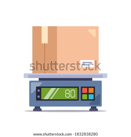 weigh the parcel in a cardboard box on an electronic scale. flat vector illustration isolated on white background Photo stock © 