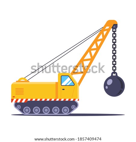 yellow construction vehicle for the demolition of the building. flat vector illustration.