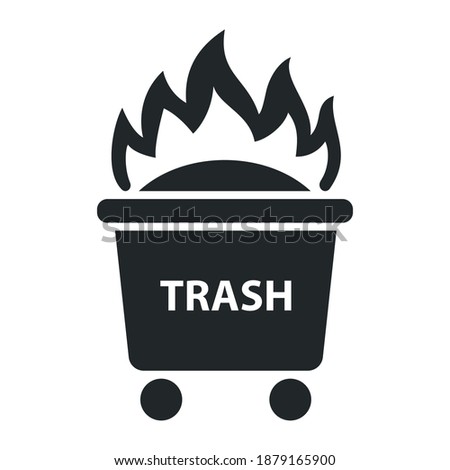 burning trash icon in a bin on wheels. flat vector illustration isolated on white background.