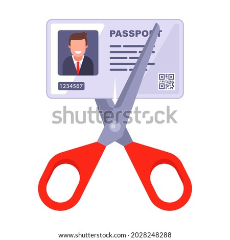cancel the identity document. cut the paper with scissors. flat vector illustration.