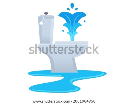 the toilet is clogged and water spills onto the floor. flooding the room. flat vector illustration. Foto stock © 