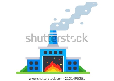 big factory with a chimney and smoke from it. pollution of the environment due to industrial enterprises. flat vector illustration.