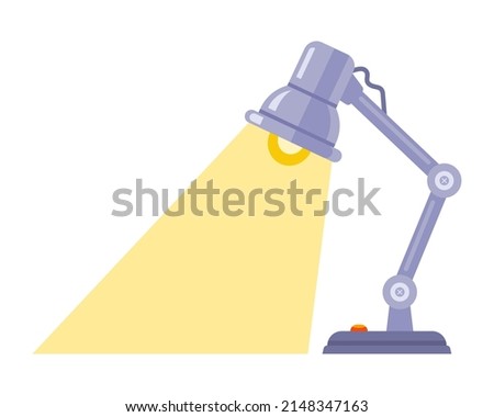 the table lamp shines. reading device in the dark. flat vector illustration