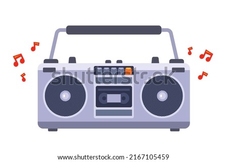 tape recorder 80s plays music. flat vector illustration.