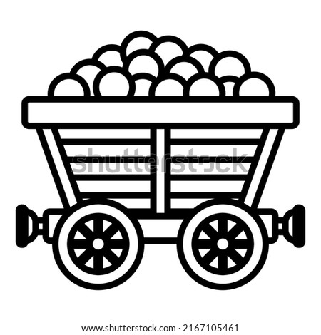 black icon of a trolley with minerals from the mine. flat vector illustration.