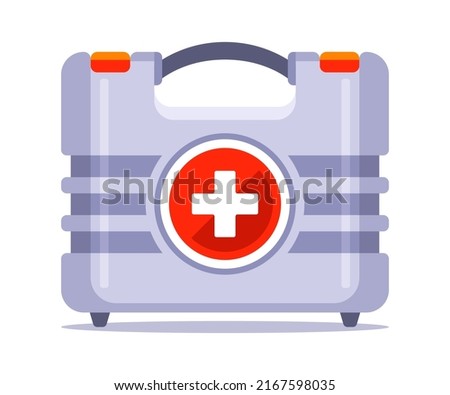 mandatory first aid kit for storage in the car. a plastic container with medicines. flat vector illustration.