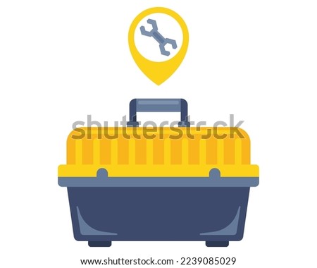 yellow plastic tool storage box. set for housework. flat vector illustration.