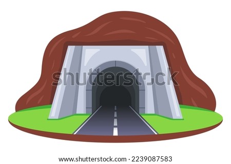 car tunnel cut into the mountain. flat vector illustration.