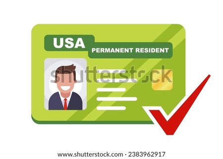 green card usa. permission to reside in America. flat vector illustration.