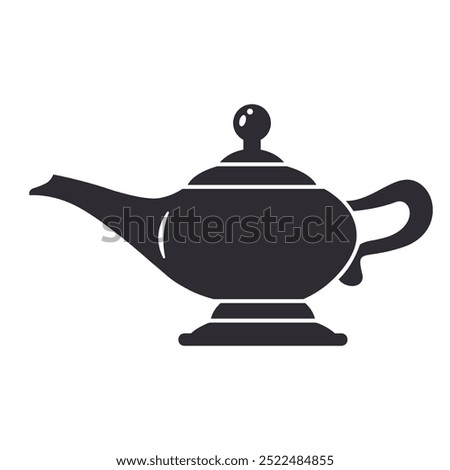 Aladdin's lamp icon on white background. Magic genie vessel.