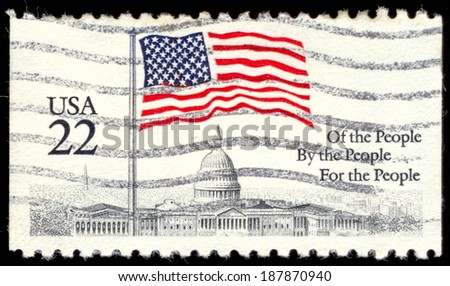 USA - CIRCA 1985: A stamp printed in the USA, shows a Flag over Capitol Dome, circa 1985