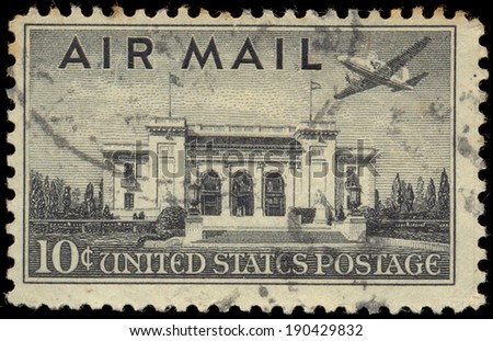 USA - CIRCA 1947: Postage stamp printed in The United States of America shows the Pan American Union Building. Washington, DC. Sealing mark, circa 1947