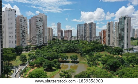 Aerial view of Parque Flamboyant with residential buildings, tropical nature and gorgeous lakes. Goiania, Goias, Brazil  Foto stock © 