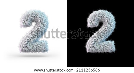 Number 2. Digital sign. White fluffy font on black and white background. 3D Zdjęcia stock © 