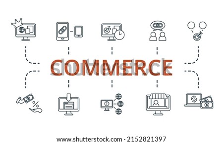 Commerce set icon. Editable icons commerce theme such as affiliate link, authority site, commission and more.