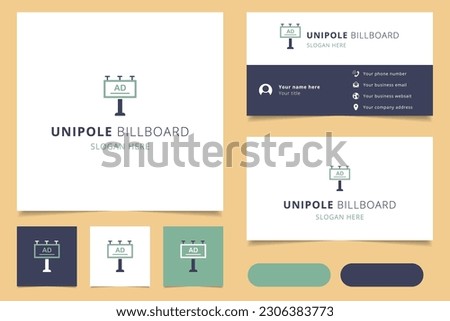 Unipole billboard logo design with editable slogan. Branding book and business card template.