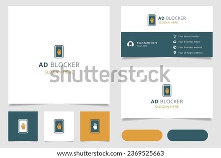 Ad blocker logo design with editable slogan. Branding book and business card template.