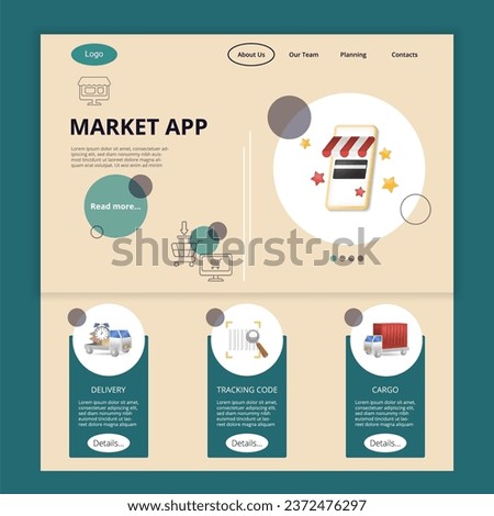 Market app flat landing page website template. Delivery, tracking code, cargo. Web banner with header, content and footer. Vector illustration.