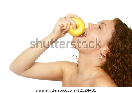 beautiful girl bites apple