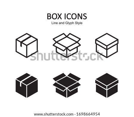Box icon set. Delivery package, parcel box. Line and flat style design. Vector graphic illustration. Suitable for website design, logo, app, template, and ui. EPS 10.