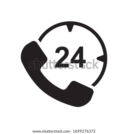 24 hour support icon. Flat style design. Call center, customer service, emergency call, help center. Vector graphic illustration. Suitable for website design, logo, app, template, and ui. EPS 10.