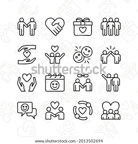 Friendship icon set. Contains such Icons as relationship, partnership, friendship day, and more. Line style design. Vector graphic illustration. Suitable for website design, app, template, ui.