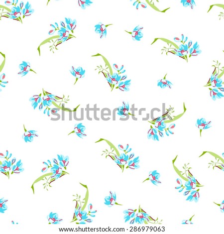 Vector seamless pattern with small blue flowers. Forget-me-not flowers.