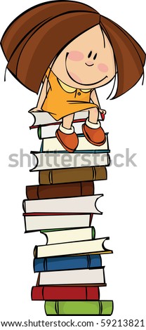 Girl Sitting On A Big Pile Of Books Stock Vector Illustration 59213821 ...
