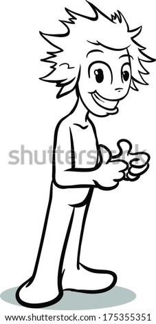 Cartoon character standing looking very excited and giving thumbs-up signs