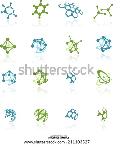 Color molecule icons set  with shadow, isolated on white background, vector Illustration