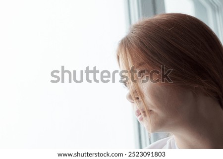 Similar – Image, Stock Photo Downcast Woman with Hair Covering Face