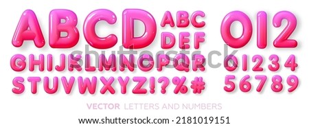 Bright, pink, gradient, glossy, plastic alphabet 3d. Realistic letters. Vector illustration