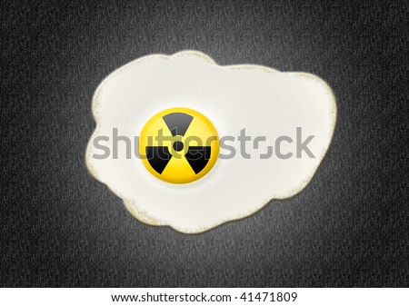 Funny drawing of a fried egg with radiation symbol on it. Be careful what you eat!
