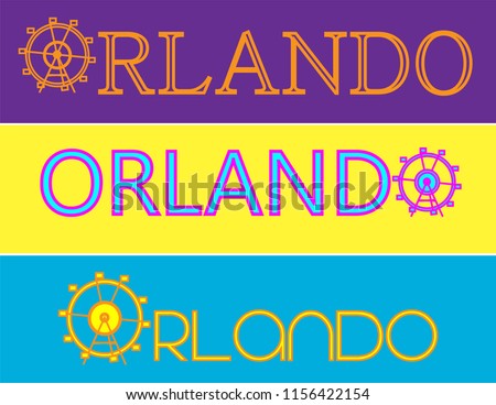 Orlando typography, attractions graphics, vectors.
