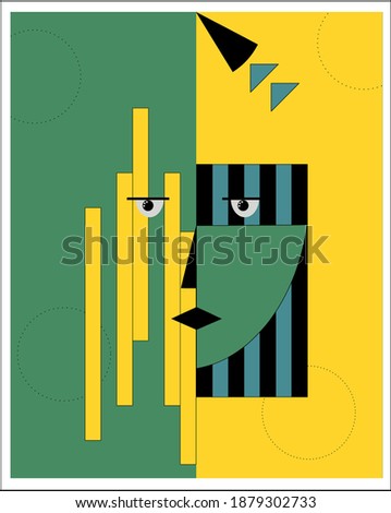 Abstract woman portrait in contemporary style. Colorful geometric face, modern vector illustration, art design
