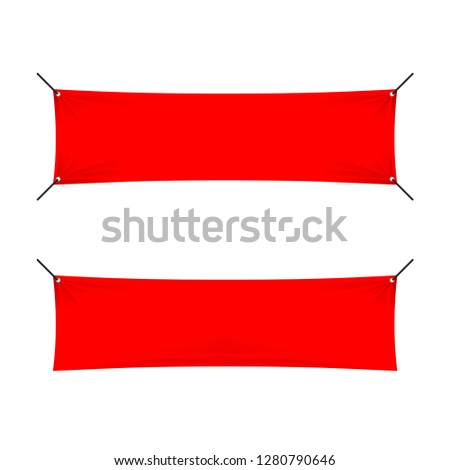 Red banner suspended by grommets with swaying textile cloth - template for  text placement - message, protest, offers, greeting  - vector element in two variations