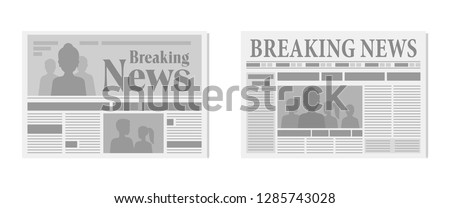 Newspaper icon - press media with article and layout associated with two popular media - important breaking news vector set 