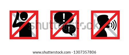 No phone talking, silence please, keep quiet - square form prohibition vector sign in three variations - vector icons set