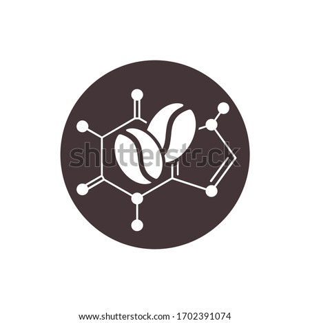 Caffeine icon - molecular cell structure with coffee beans inside - isolated vector emblem for food composition on products packaging 