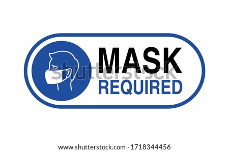 Mask required warning prevention sign - human profile silhouette with face mask in rounded rectangular frame - isolated vector information picture