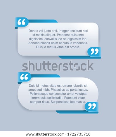Quotes template set in 2 variations - decorative frame block with creative quotation marks and place with sample text (message box) - vector typographic block or website element