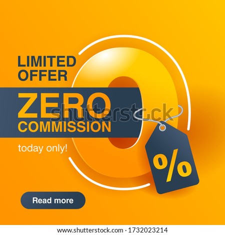 0% zero commission special offer square banner template in yellow an dark gray colors - vector promo limited offers flyer