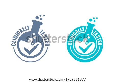 Clinically tested sign - boiling laboratory vial (test tube) intergated inside circular stamp - isolated vector element for medical proven products