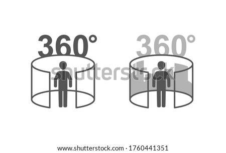 360 degrees icon - 3D panorama, virtual tour, street view or VR technology emblem - isolated monochrome logo