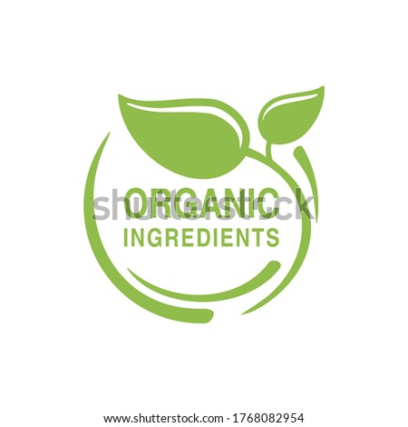 Organic Ingredients stamp - spiral emblem with plant leaf focusing on eco healthy origin
