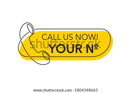 Call us now - phone number block in thin single line decoration - yellow frame with phone headset - vector template