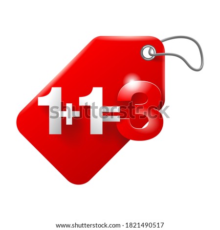 1 plus 1 is 3 badge for special offer -  Buy two and get Three in 3D rope tag form - isolated vector element