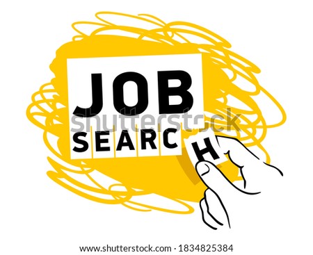Job search concept stylized as tear-off paper ads and drawn hand - creative unique icon for HR, recruitment, employment agency