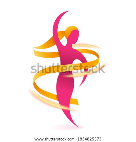 Weight loss 3D logo concept - diet program isolated icon in form of abstract woman silhouette (fat and slim shape) with measuring tape around 